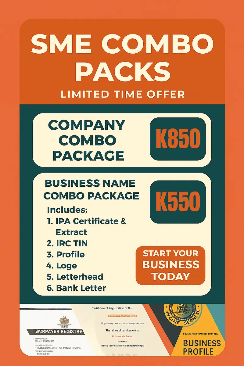 SME Combo Packs flyer: Company Combo Package K850 and Business Name Combo Package K550